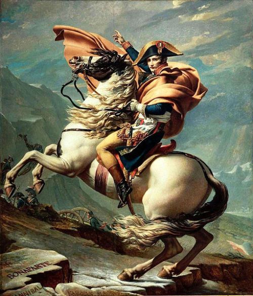 Napoleon and His Horse, who is clearly rearing as a result of the time warp. Painting by Jacques-Louis David